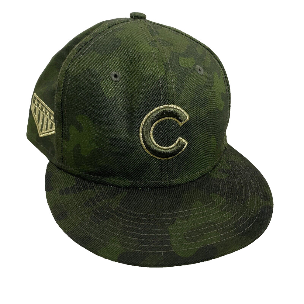 Chicago Cubs Camo Military Armed Forces Baseball Cap New Era On Field 7-3/8